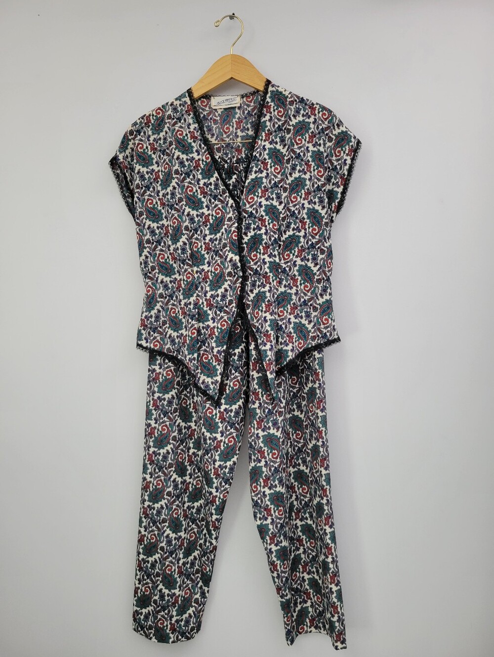 Lily Of France Womens Vintage Two Piece Pajama Pant Set Paisley Lace Trim Sz Sm